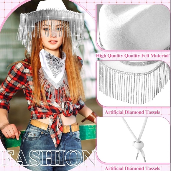 NEW| Rhinestone Fringe Cowboy Cowgirl Festival Carnival Concert Hat - Picture 8 of 9